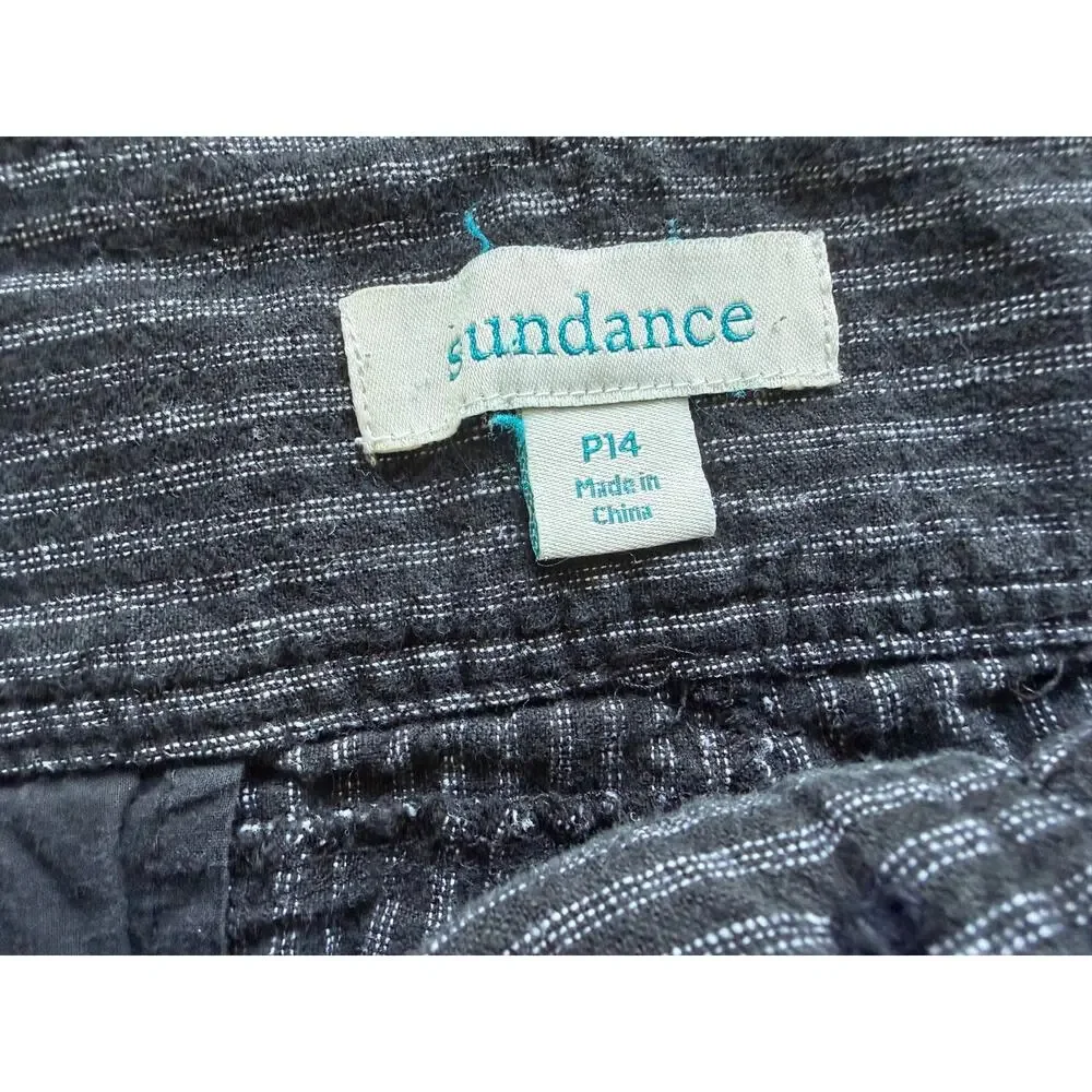 Sundance Amelia Trouser Pant Black White‎ Pinstripe 14P Linen Cotton Petite